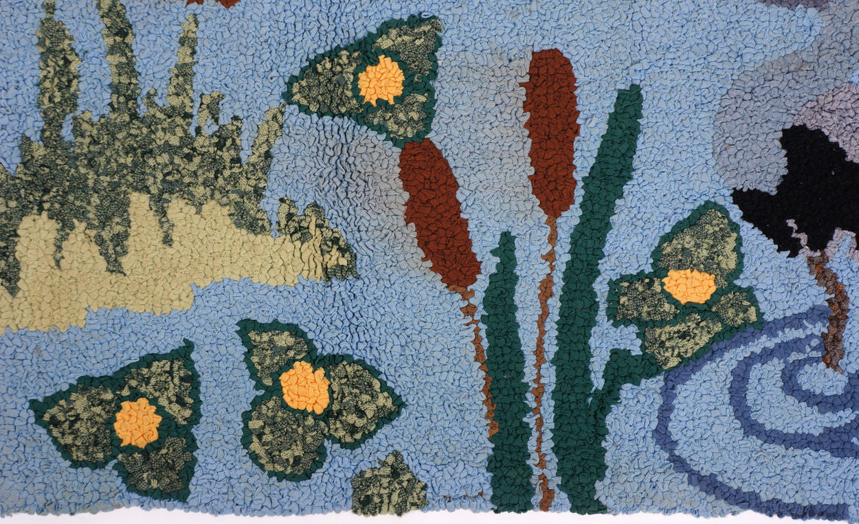 Vintage 1930s Hooked Rug Duck Pond Scene Folk Art - Poppy's Vintage Clothing