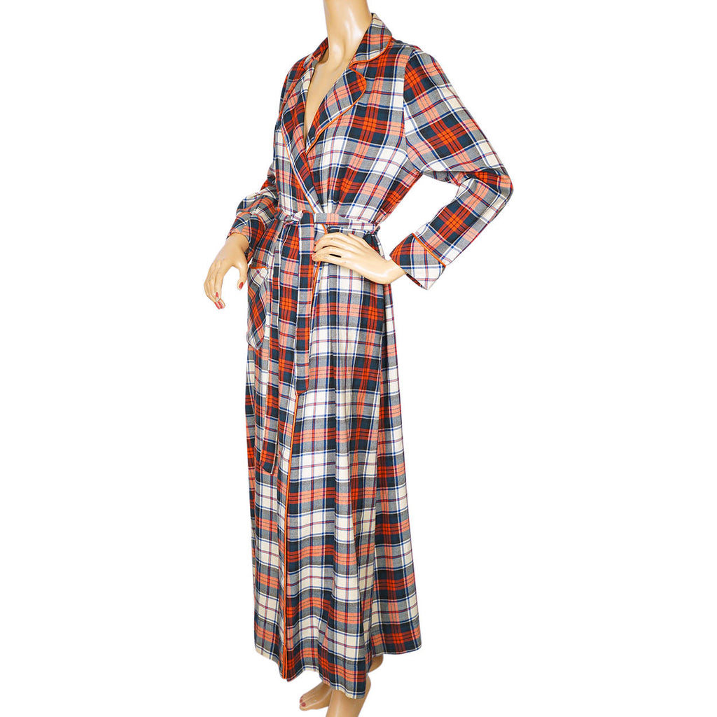 Vintage 1970s Plaid Viyella Dressing Gown JH Bardwell Claire Haddad Ladies Size M - Poppy's Vintage Clothing