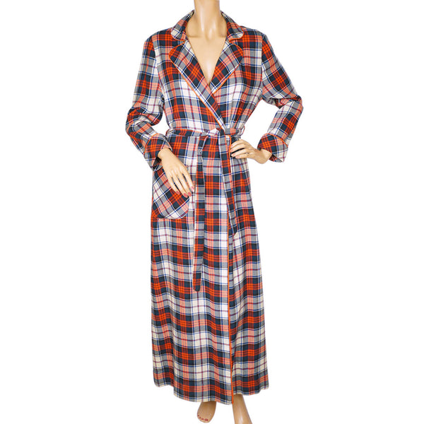 Vintage 1970s Plaid Viyella Dressing Gown JH Bardwell Claire Haddad Ladies Size M - Poppy's Vintage Clothing