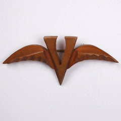 WWII Winged V for Victory Wood Sweetheart Pin Patriotic Lapel Brooch - Poppy's Vintage Clothing