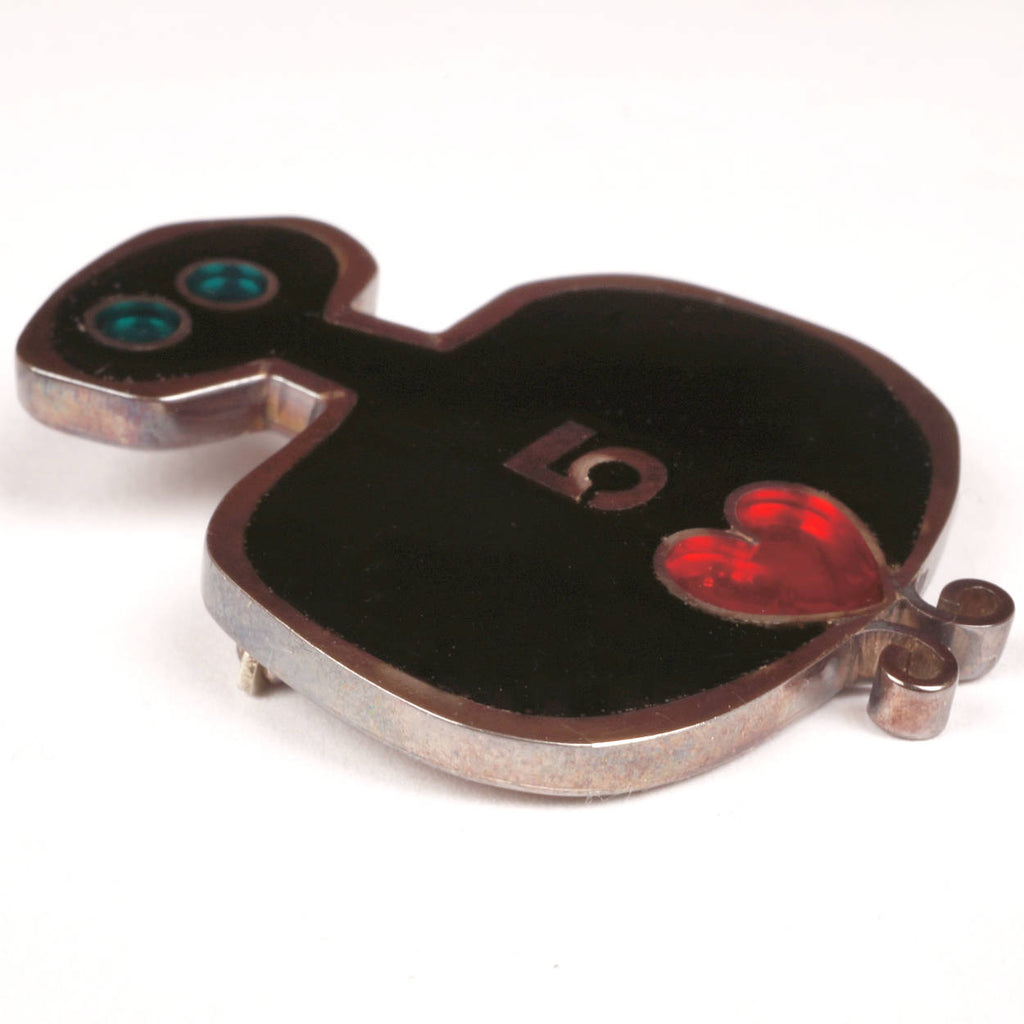 Modernist Walter Schluep Sterling Silver and Enamel Brooch Pop Art - Poppy's Vintage Clothing
