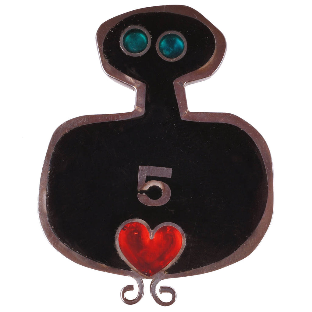 Modernist Walter Schluep Sterling Silver and Enamel Brooch Pop Art - Poppy's Vintage Clothing
