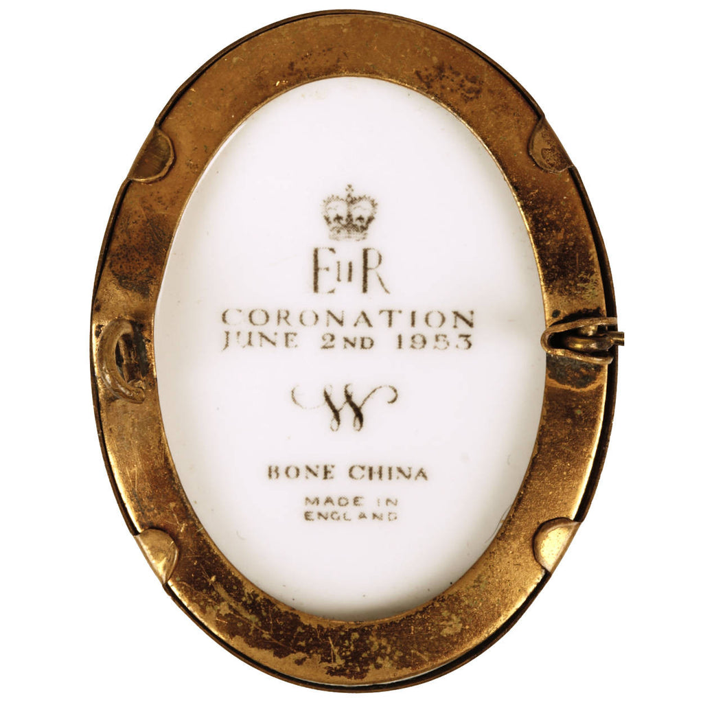 Queen Elizabeth II 1953 Coronation Pin Brooch Royal Worcester Bone China - Poppy's Vintage Clothing