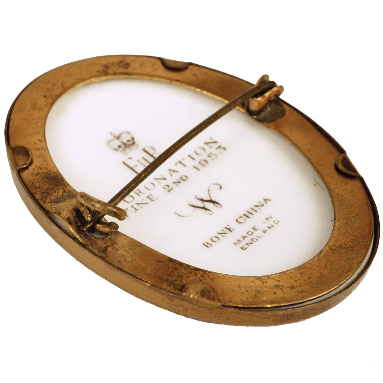 Queen Elizabeth II 1953 Coronation Pin Brooch Royal Worcester Bone China - Poppy's Vintage Clothing