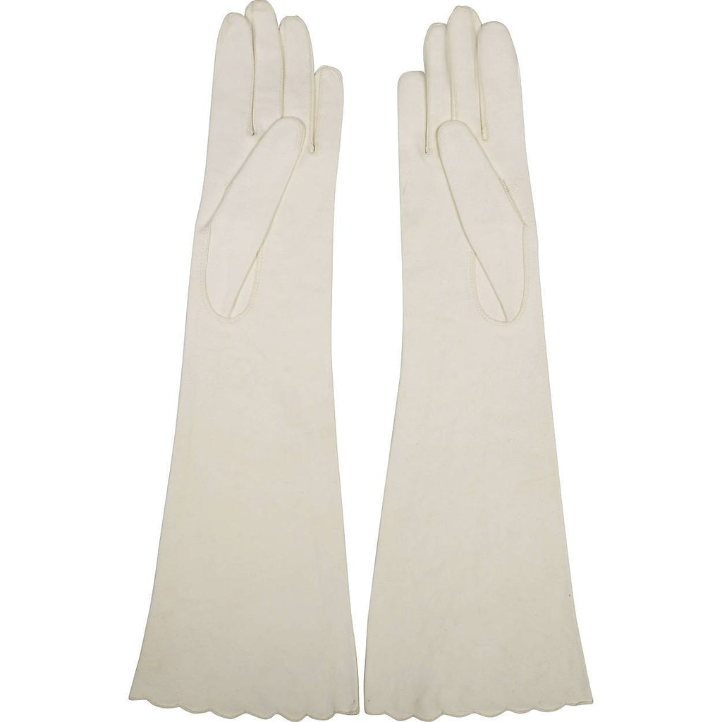 Vintage 1950s White Antelope Leather Cutwork Lace Gloves Size 6.5 Excellent - Poppy's Vintage Clothing