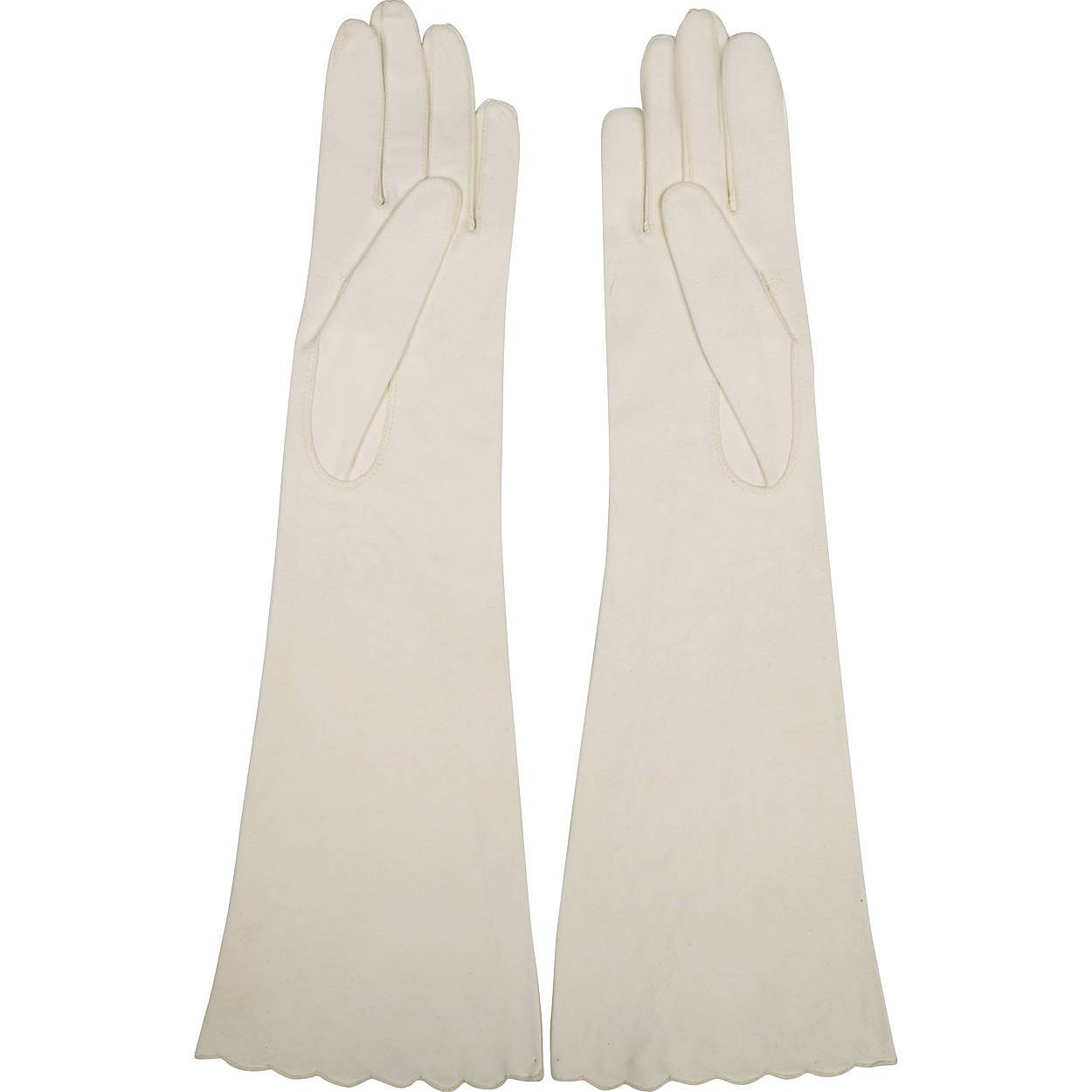 Vintage 1950s White Antelope Leather Cutwork Lace Gloves Size 6.5 Excellent - Poppy's Vintage Clothing
