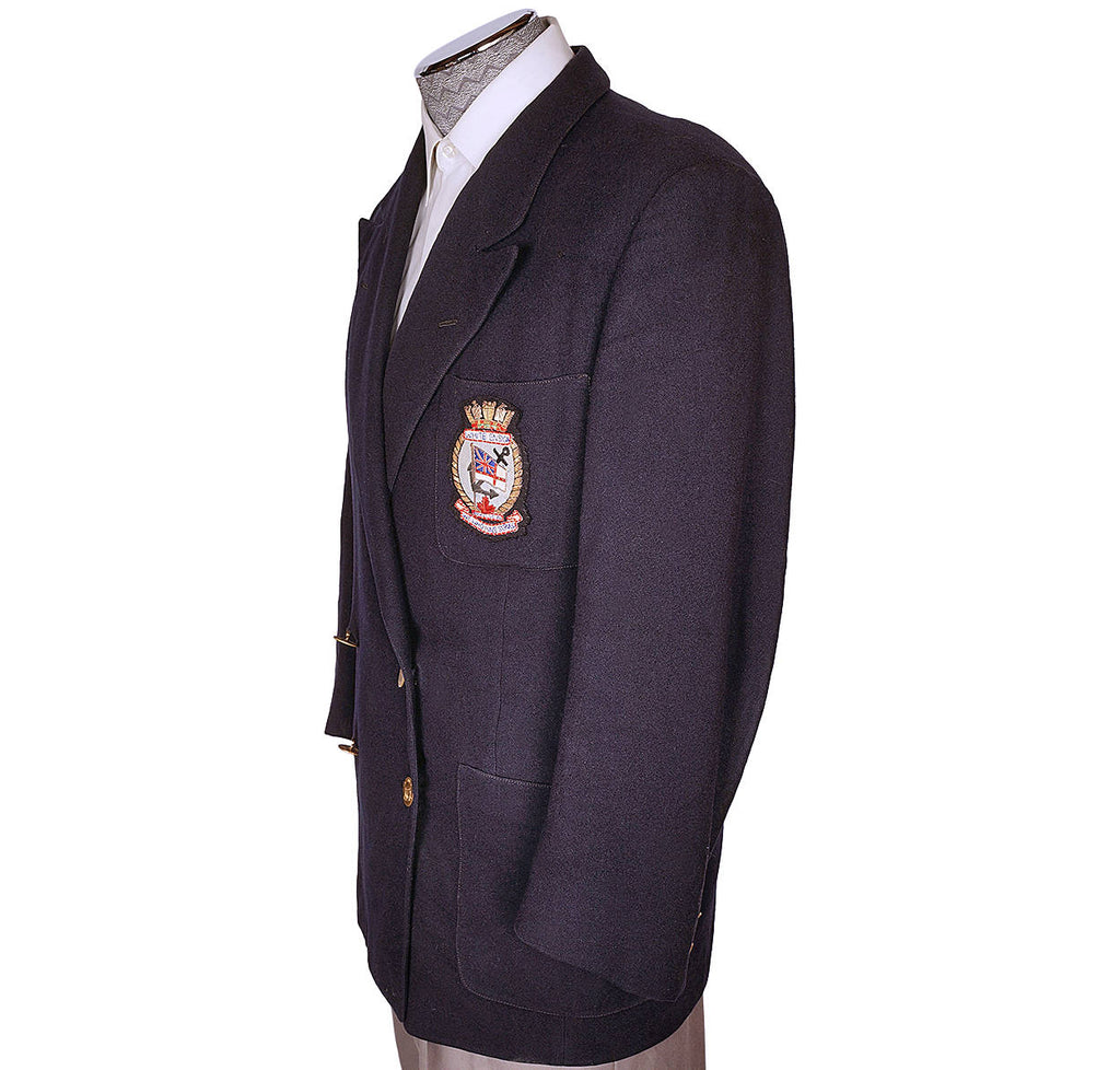 Vintage RCN 1940s White Ensign Club Crest Blue Blazer Canadian Naval Veteran - Poppy's Vintage Clothing