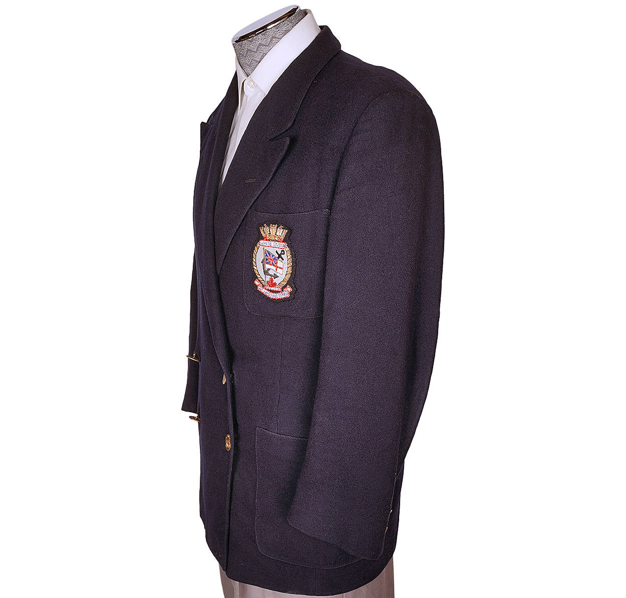 Vintage RCN 1940s White Ensign Club Crest Blue Blazer Canadian Naval Veteran - Poppy's Vintage Clothing