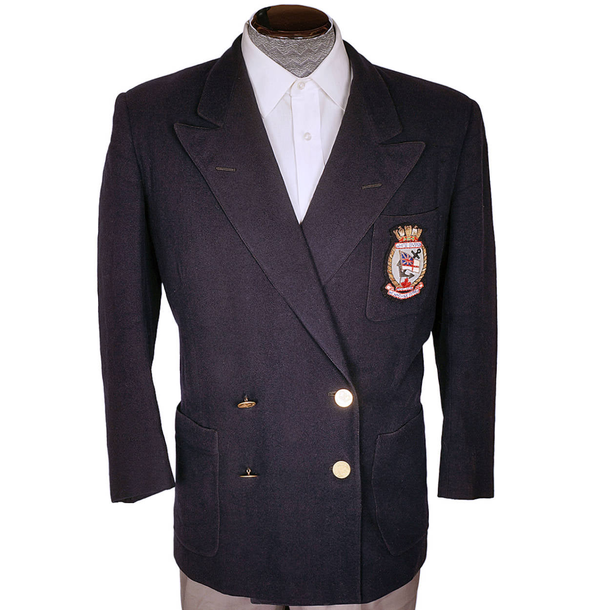 Vintage RCN 1940s White Ensign Club Crest Blue Blazer Canadian Naval Veteran - Poppy's Vintage Clothing
