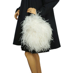 Vintage White Ostrich Feather Muff w Zippered Compartment Purse Bridal Accessory - Poppy's Vintage Clothing