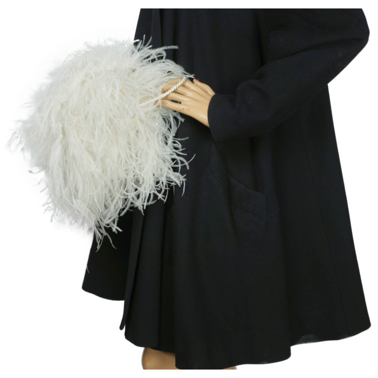 Vintage White Ostrich Feather Muff w Zippered Compartment Purse Bridal Accessory - Poppy's Vintage Clothing