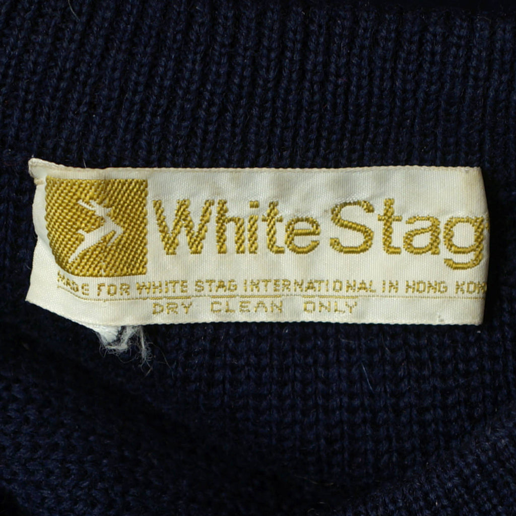 Vintage 60s White Stag Ski Sweater Navy w Red Unisex Size M - Poppy's Vintage Clothing
