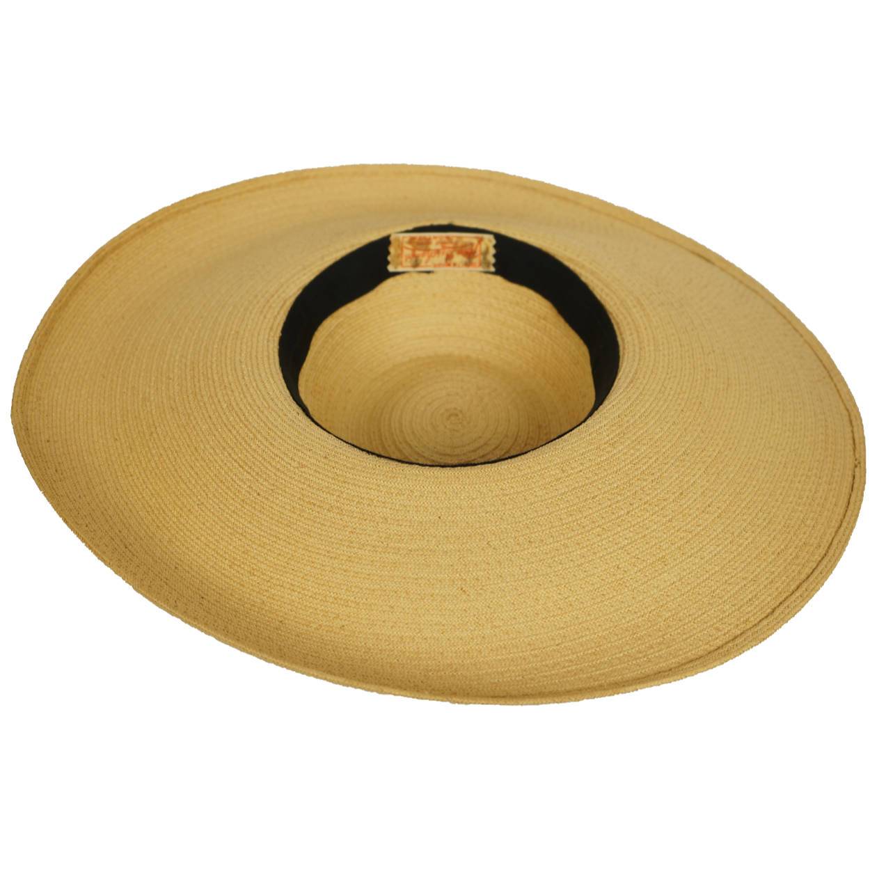 Vintage 1940s Wide Brim Straw Hat with Silk Decoration Flore Deschamps Montreal - Poppy's Vintage Clothing