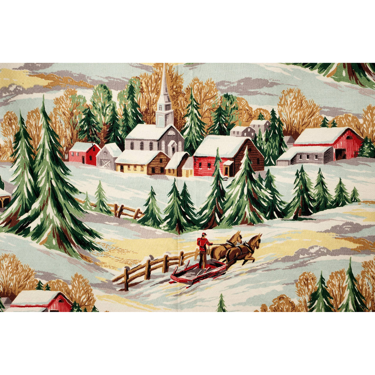 Unused Vintage 1940s Winter Christmas Country Drapery Barkcloth Fabric 35 x 111 - Poppy's Vintage Clothing