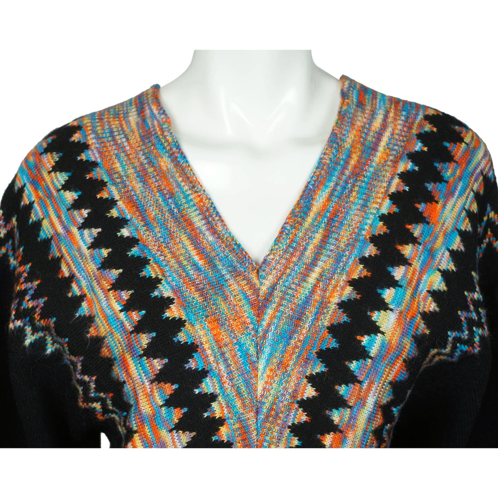 Vintage 70s Sweater Op Art Rainbow Acrylic Knit