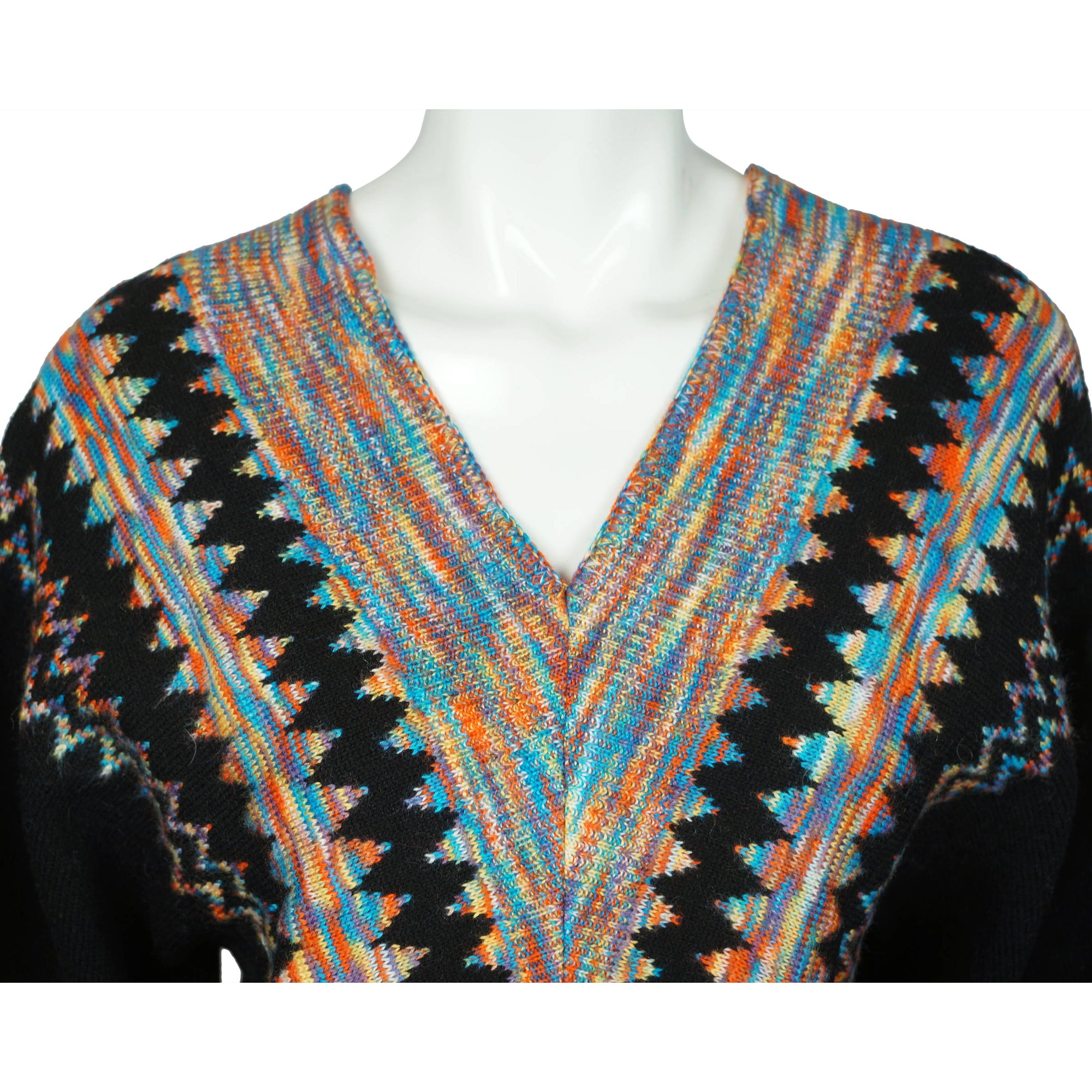 Vintage 70s Sweater Op Art Rainbow Acrylic Knit