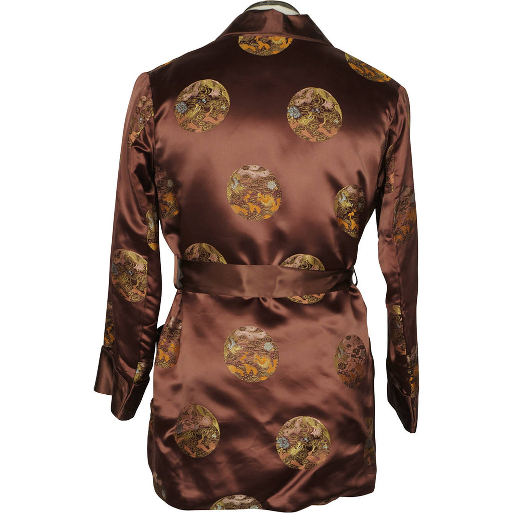 Vintage 1960s Brown Satin Smoking Jacket Wong Sons Shanghai China Size 40 - Poppy's Vintage Clothing