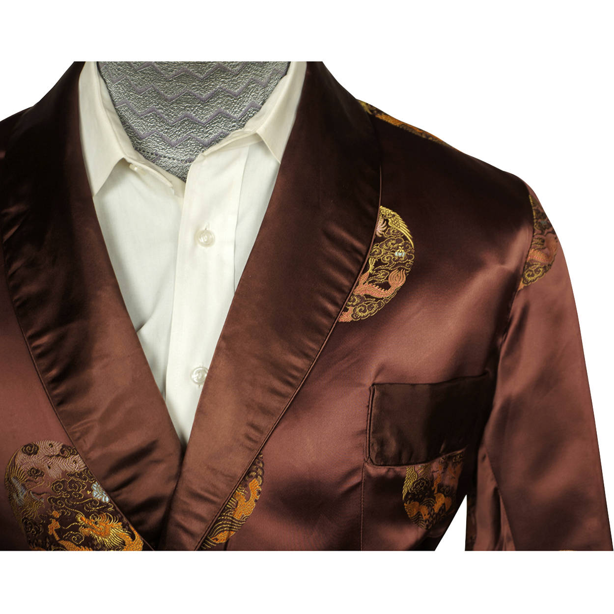 Vintage 1960s Brown Satin Smoking Jacket Wong Sons Shanghai China