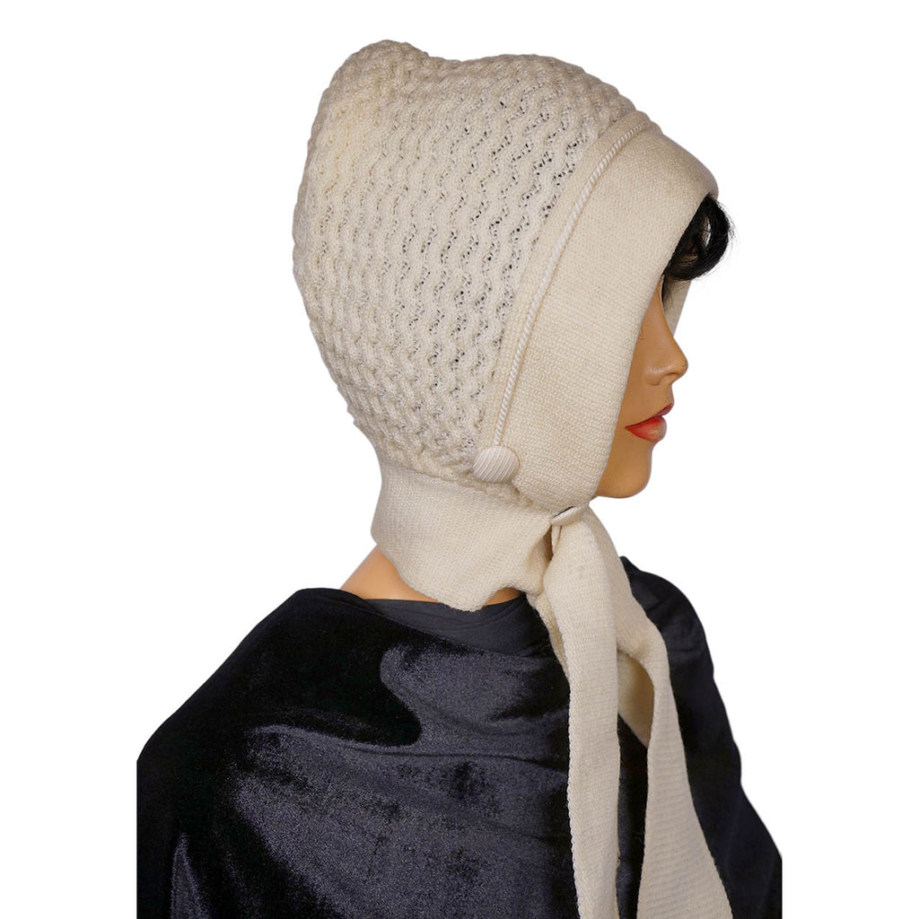 Antique Ladies Knitted Bonnet with Tie - ca 1910 - Poppy's Vintage Clothing