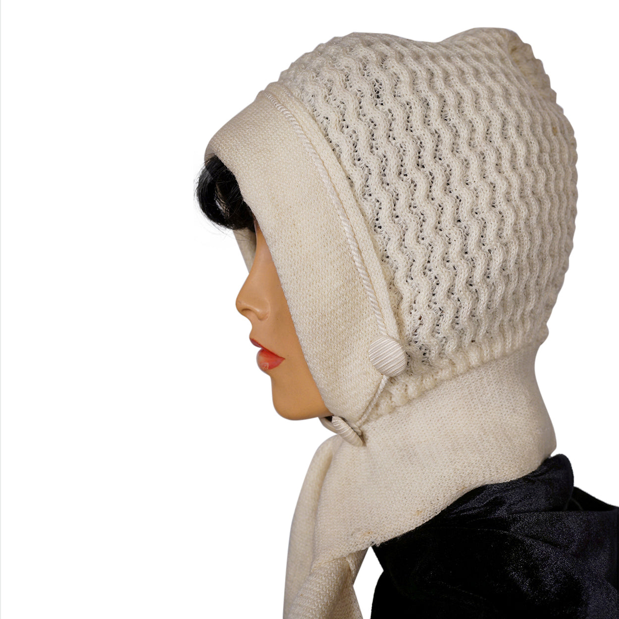 Antique Ladies Knitted Bonnet with Tie - ca 1910 - Poppy's Vintage Clothing