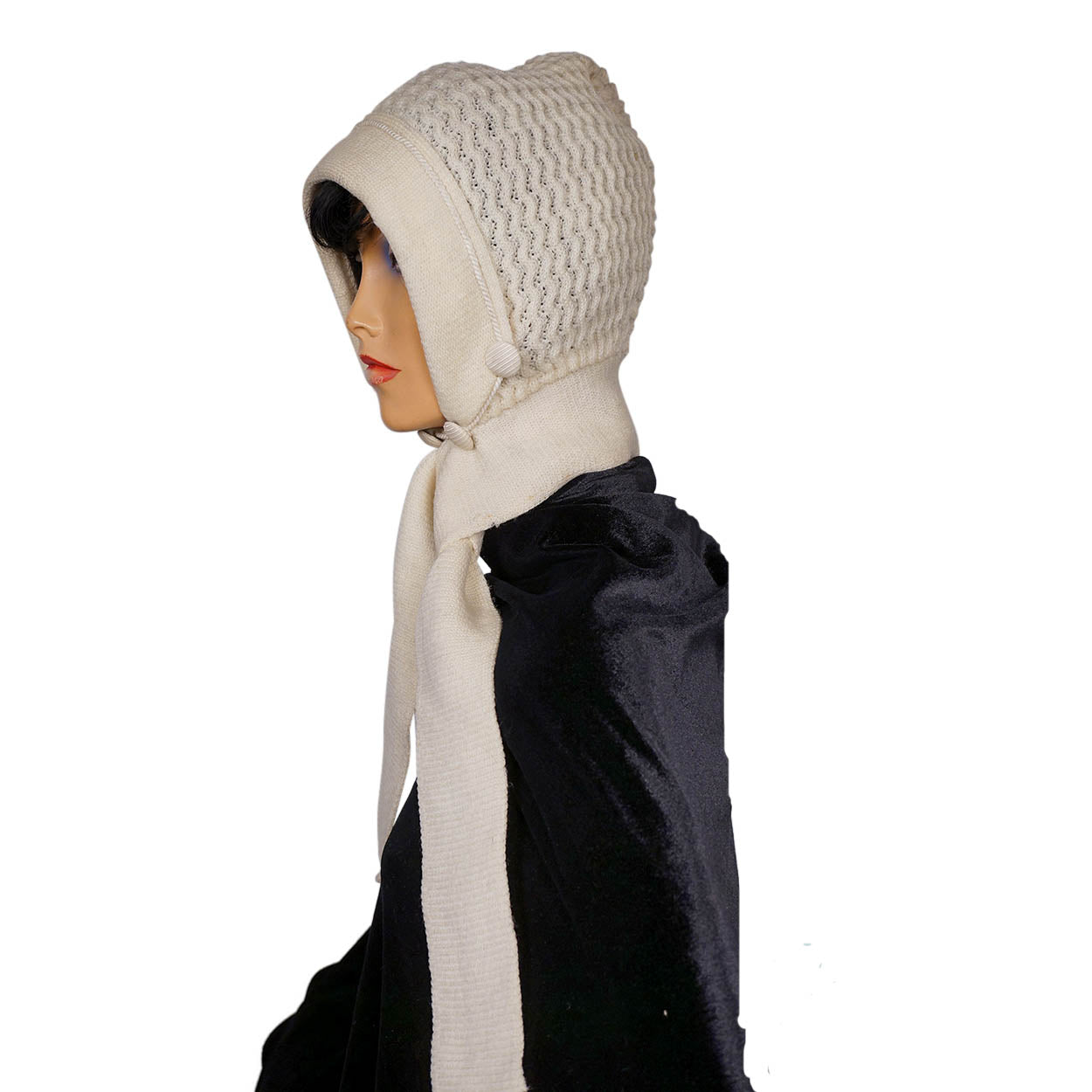 Antique Ladies Knitted Bonnet with Tie - ca 1910 - Poppy's Vintage Clothing