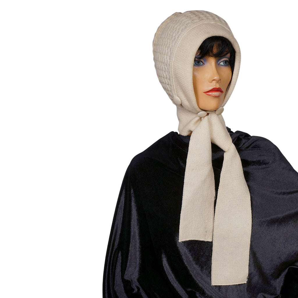 Antique Ladies Knitted Bonnet with Tie - ca 1910 - Poppy's Vintage Clothing