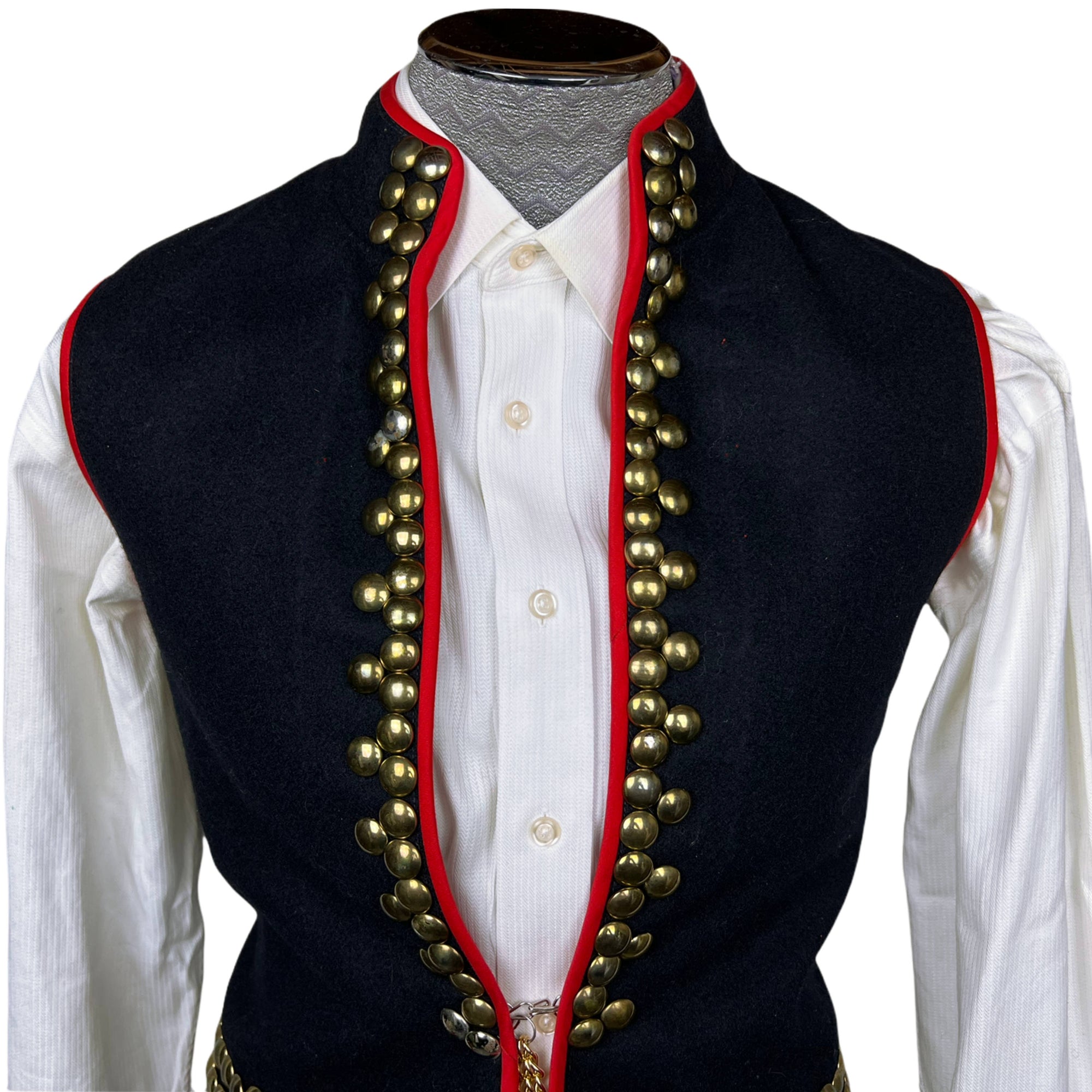 Vintage Uniform Long Wool Vest w Brass buttons Unisex Sz S M