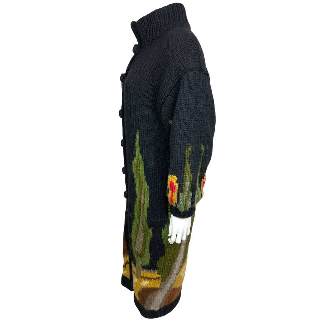 Vintage Coat Sweater Knit Intarsia Woodland Scene Size L