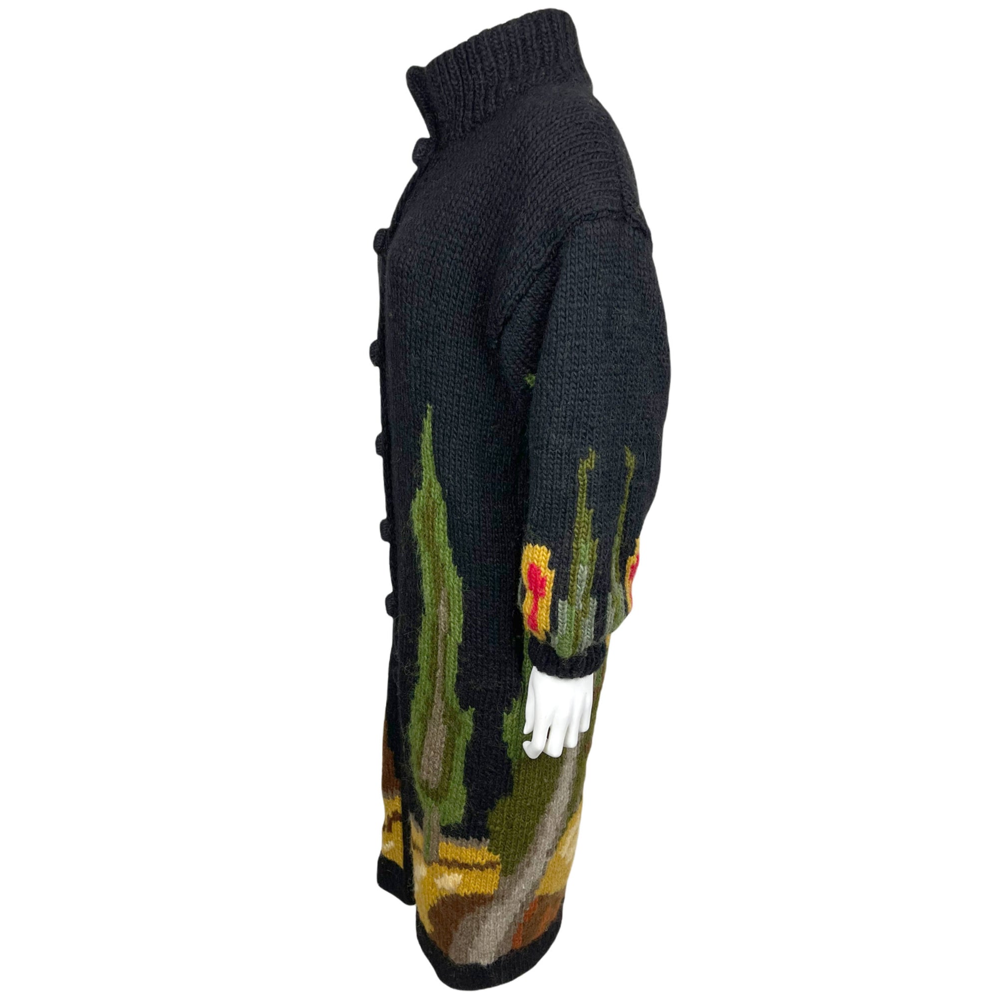 Vintage Coat Sweater Knit Intarsia Woodland Scene Size L