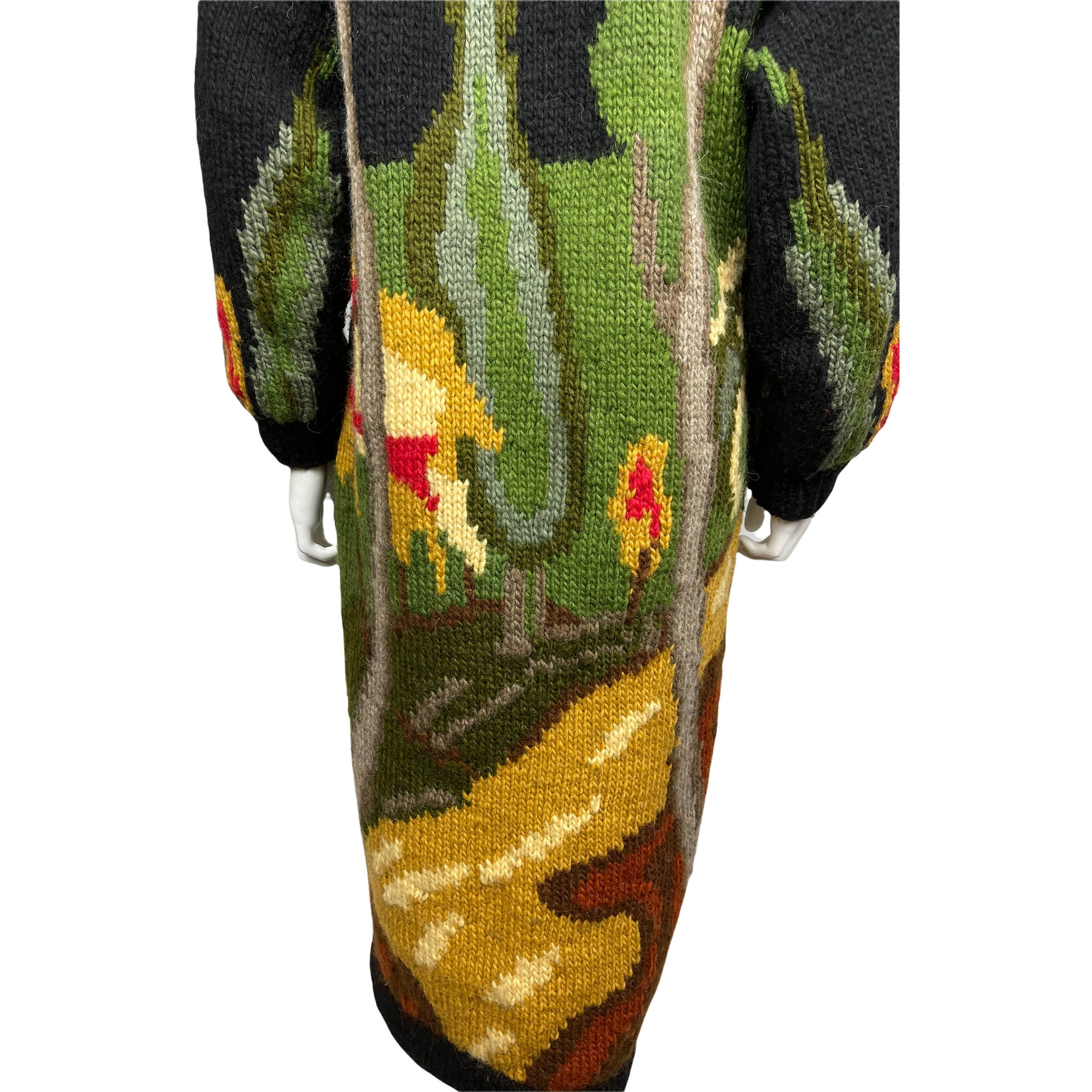 Vintage Coat Sweater Knit Intarsia Woodland Scene Size L