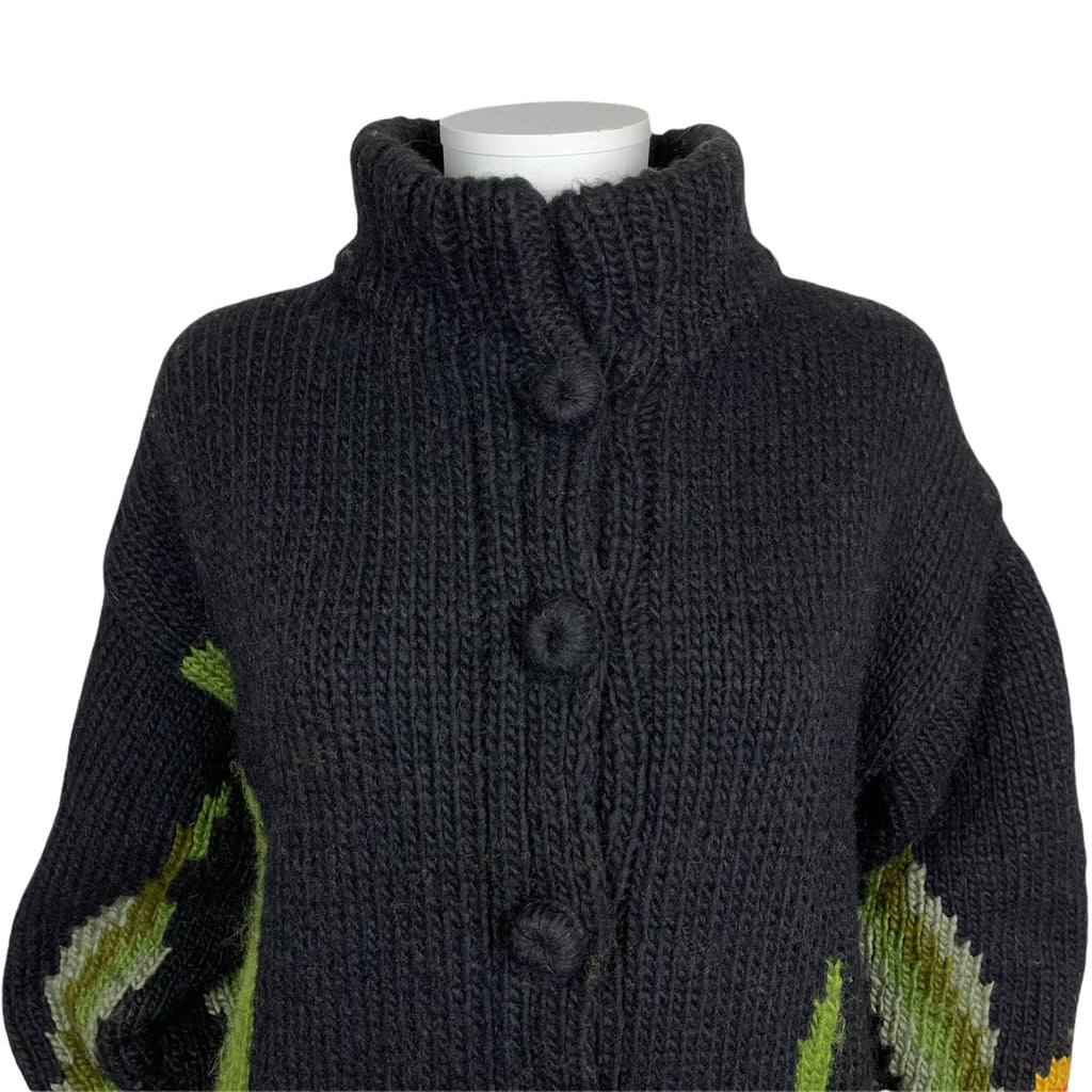 Vintage Coat Sweater Knit Intarsia Woodland Scene Size L
