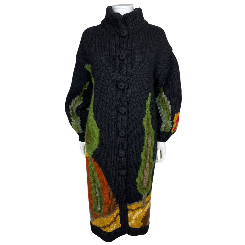 Vintage Coat Sweater Knit Intarsia Woodland Scene Size L