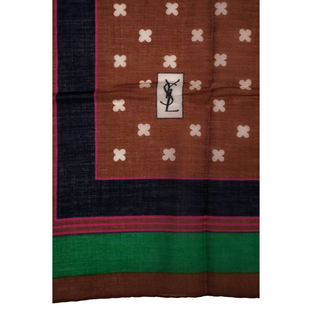 Vintage 1970s Yves Saint Laurent YSL Scarf Mixed Pattern Cotton Voile 26 Inch - Poppy's Vintage Clothing