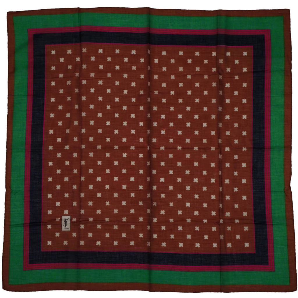 Vintage 1970s Yves Saint Laurent YSL Scarf Mixed Pattern Cotton Voile 26 Inch - Poppy's Vintage Clothing