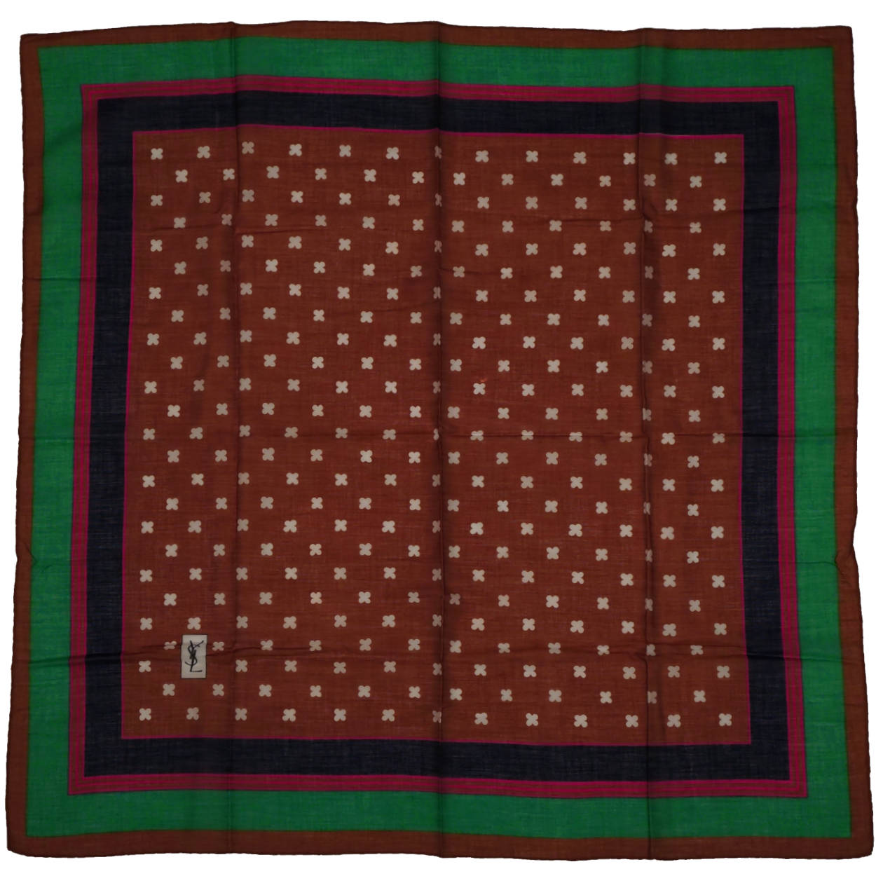 Vintage 1970s Yves Saint Laurent YSL Scarf Mixed Pattern Cotton Voile 26 Inch - Poppy's Vintage Clothing