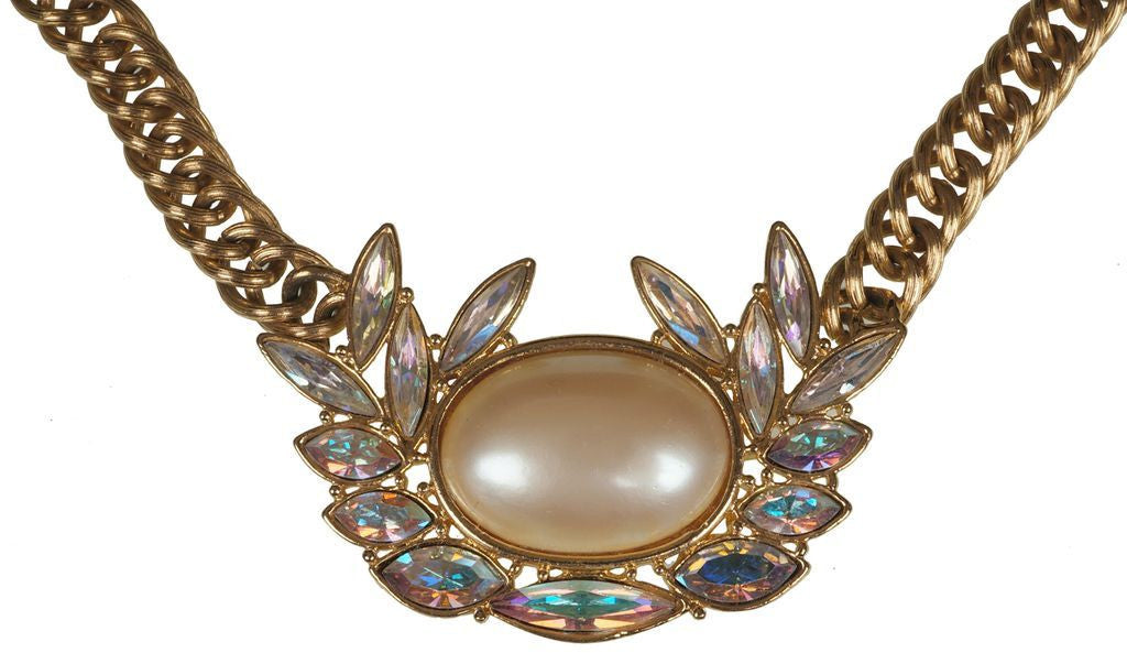 Vintage 1980s YSL Faux Pearl & Rhinestone Necklace - Poppy's Vintage Clothing