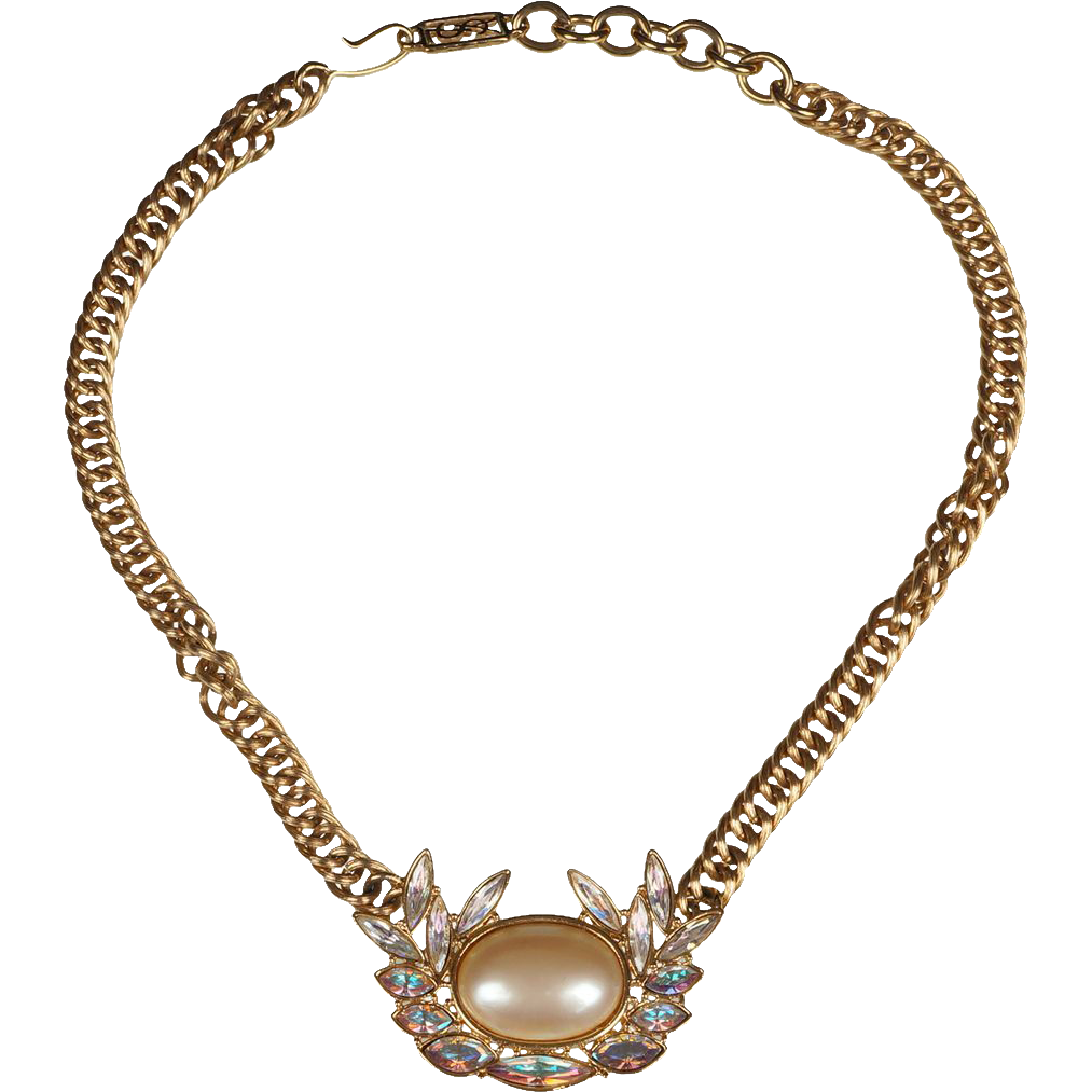 Vintage 1980s YSL Faux Pearl & Rhinestone Necklace - Poppy's Vintage Clothing