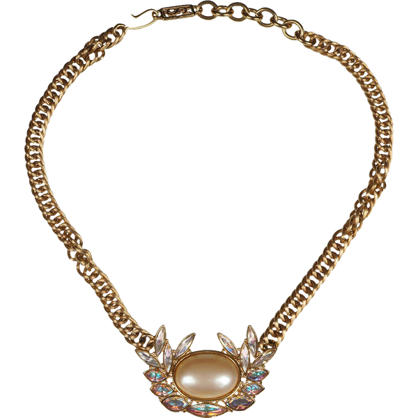 Vintage 1980s YSL Faux Pearl & Rhinestone Necklace - Poppy's Vintage Clothing
