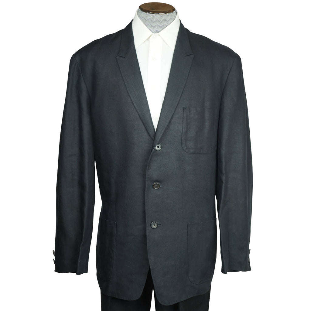 Vintage 1980s Yohji Yamamoto Mens Jacket Black Linen Size M Tall Made in France - Poppy's Vintage Clothing