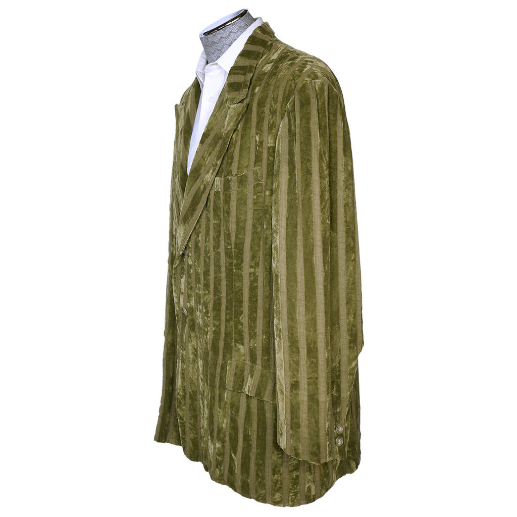 Vintage 1980s Yohji Yamamoto Mens Jacket Oversized Green Velvet Stripes Size S L - Poppy's Vintage Clothing