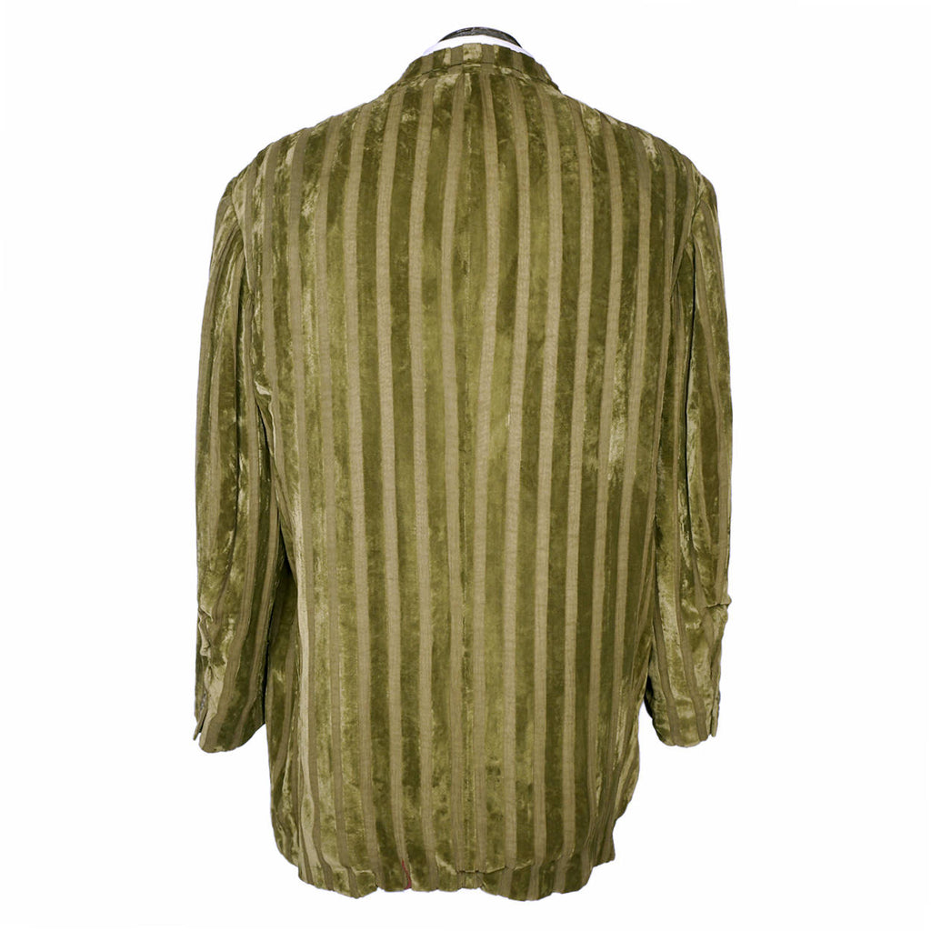 Vintage 1980s Yohji Yamamoto Mens Jacket Oversized Green Velvet Stripes Size S L - Poppy's Vintage Clothing
