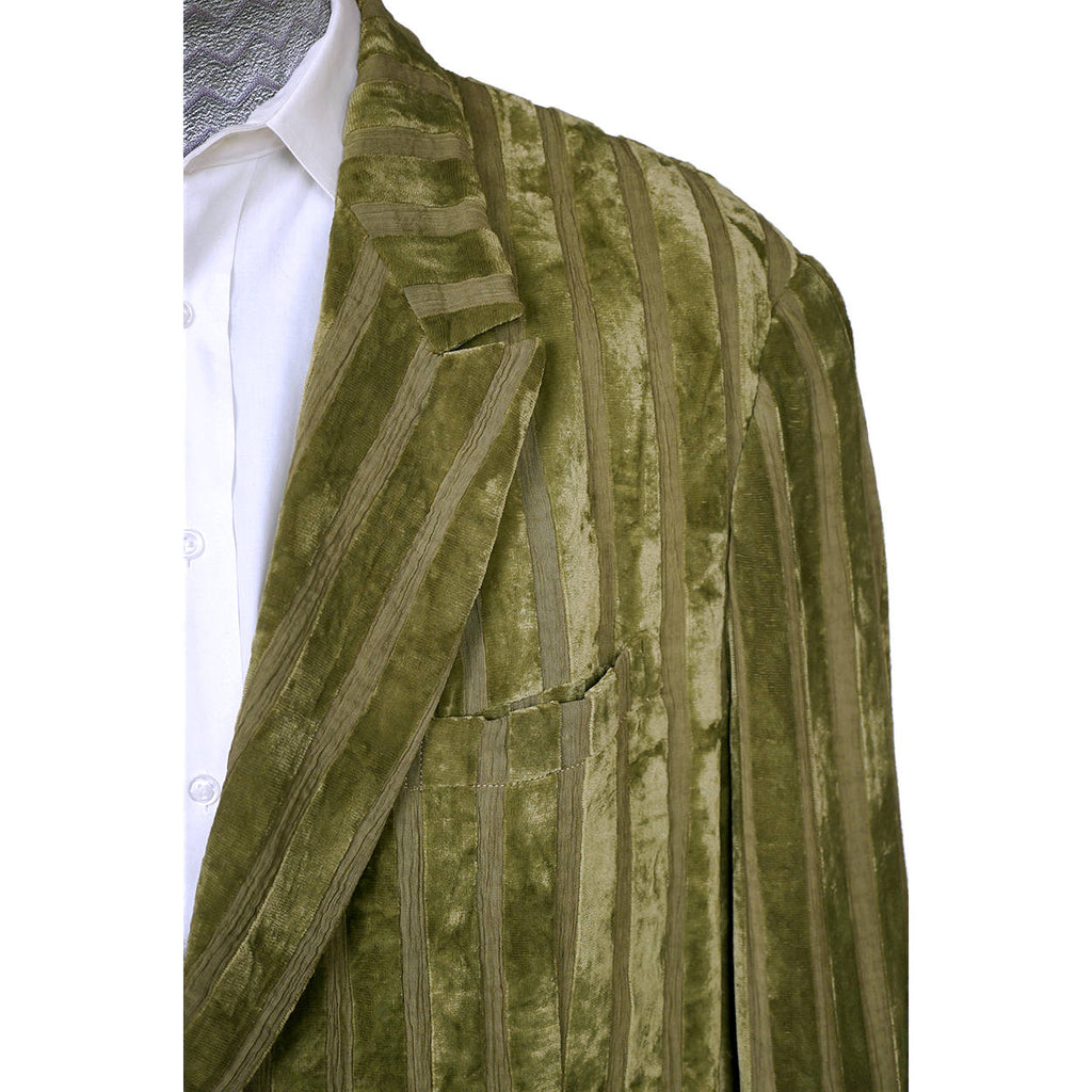 Vintage 1980s Yohji Yamamoto Mens Jacket Oversized Green Velvet Stripes Size S L - Poppy's Vintage Clothing