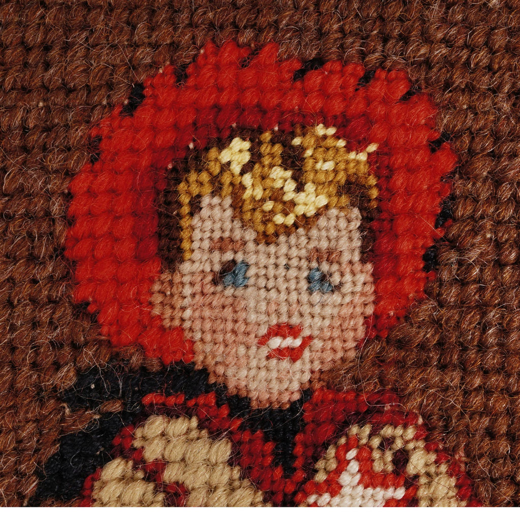 Vintage 40s 50s Petit Point Needlepoint Little Boy Playing Cowboy Cushion Cover - Poppy's Vintage Clothing