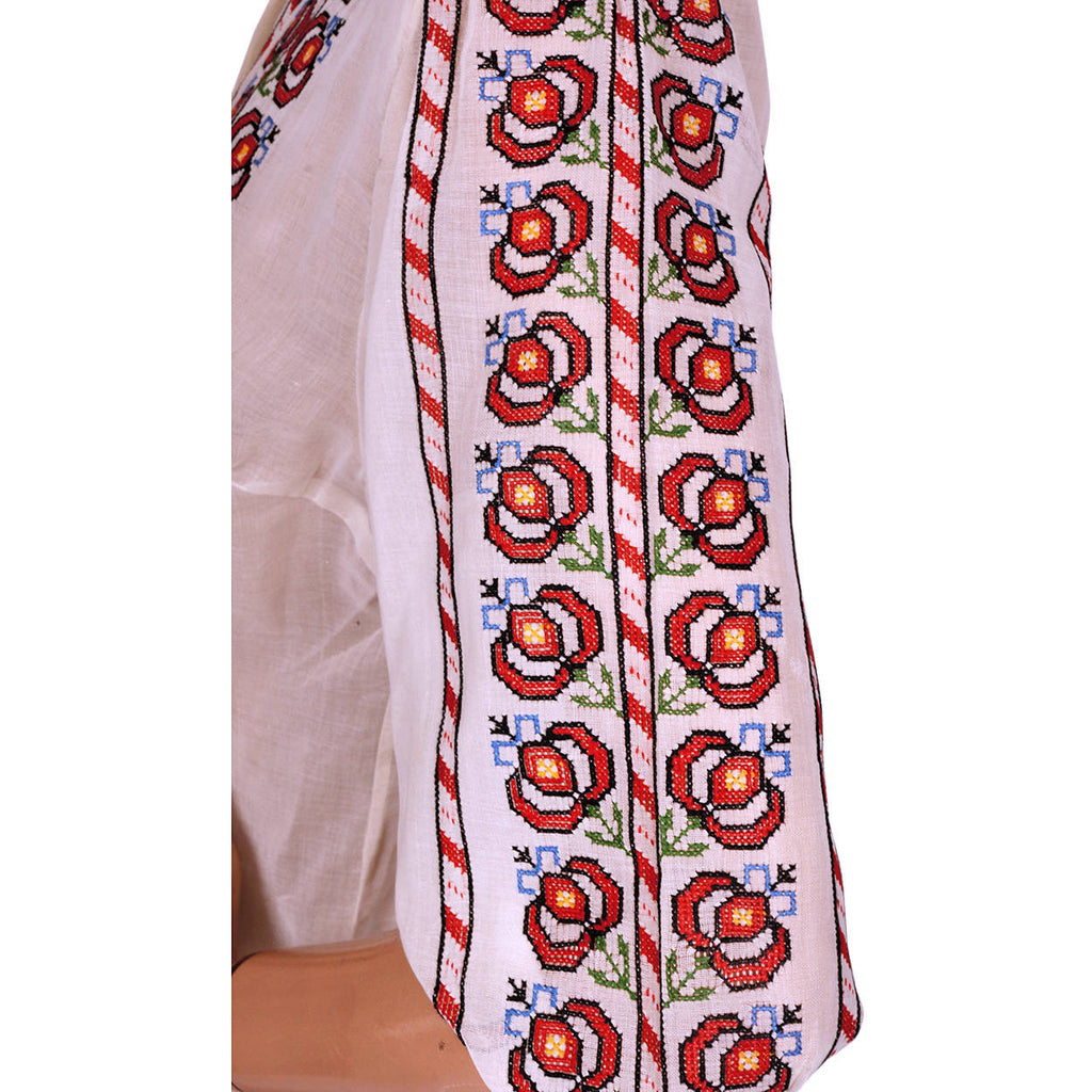 Vintage Yugoslavian Embroidered Blouse White Organdy Organza Hand Made Size M L - Poppy's Vintage Clothing
