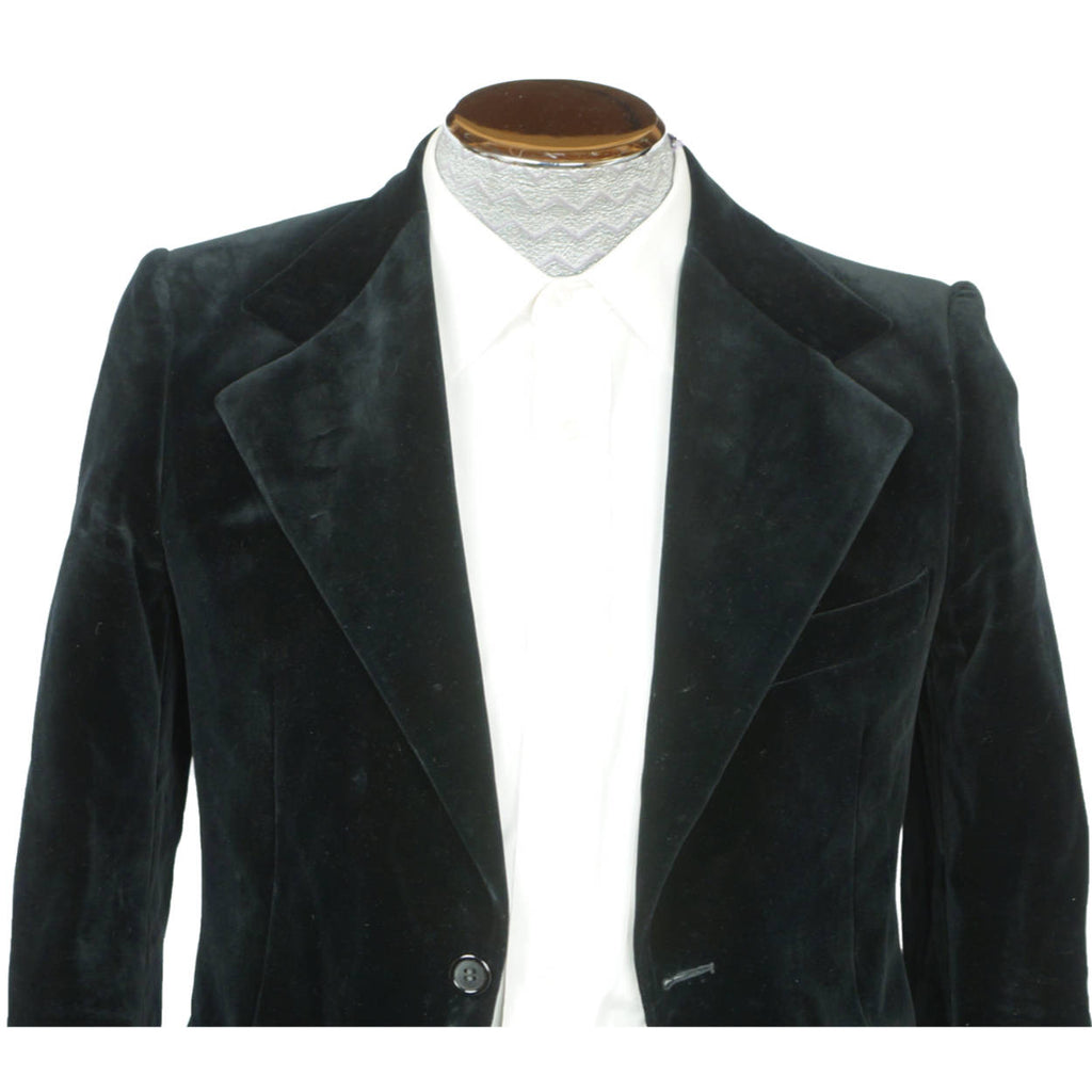Vintage 1970s Yves Saint Laurent Black Velvet Mens Jacket Made in France Small - Poppy's Vintage Clothing