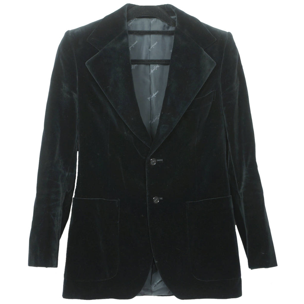 Vintage 1970s Yves Saint Laurent Black Velvet Mens Jacket Made in France Small - Poppy's Vintage Clothing