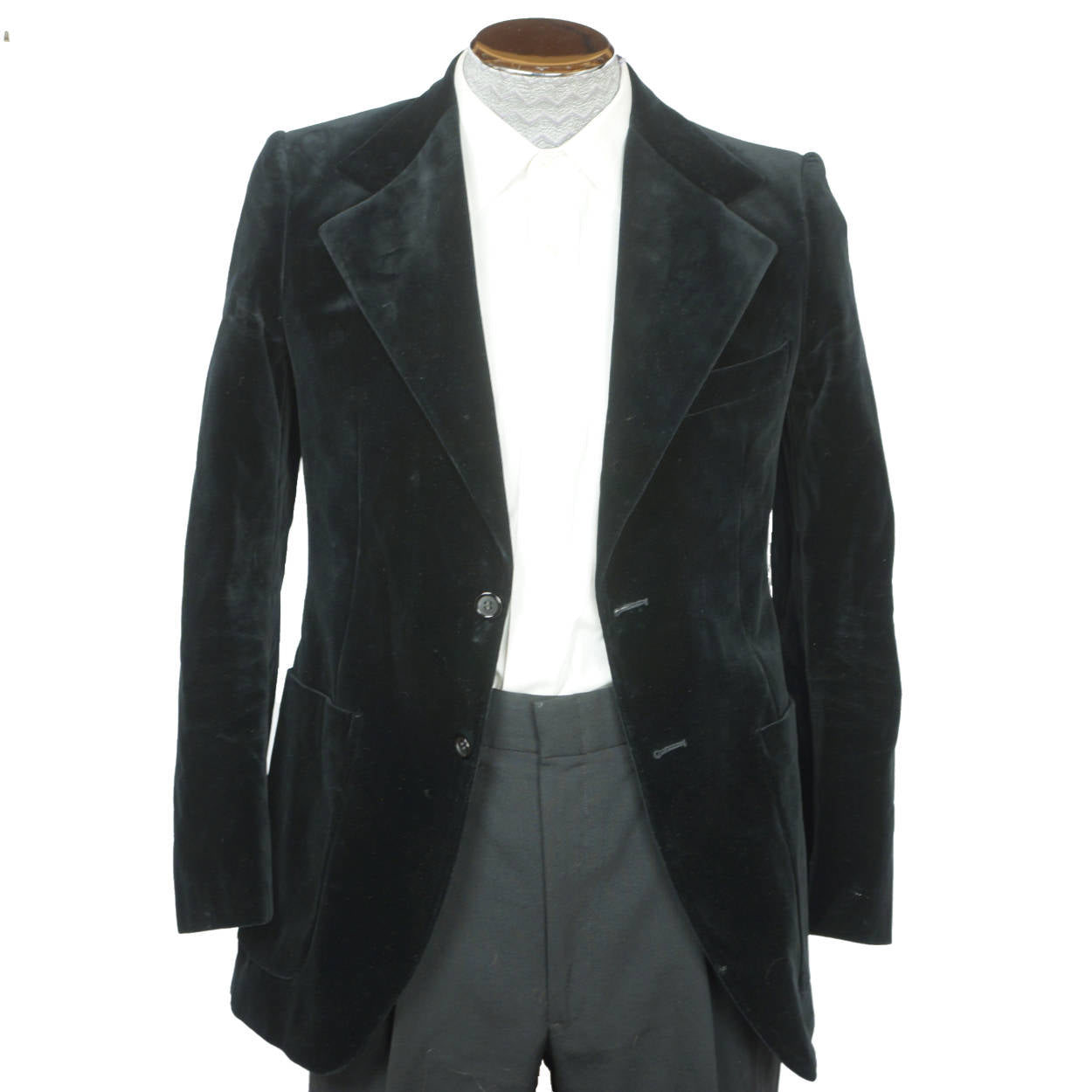 Vintage 1970s Yves Saint Laurent Black Velvet Mens Jacket Made in France Small - Poppy's Vintage Clothing