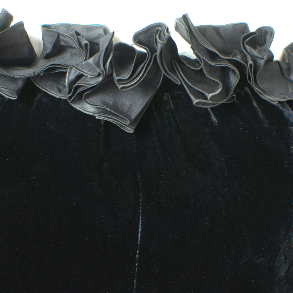 Vintage 1980s Yves Saint Laurent Dress in Black Velvet with Ruffles Size M - Poppy's Vintage Clothing