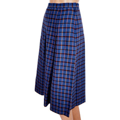 Vintage Yves Saint Laurent Rive Gauche Paris Wool Skirt Blue w Orange Check XS - Poppy's Vintage Clothing