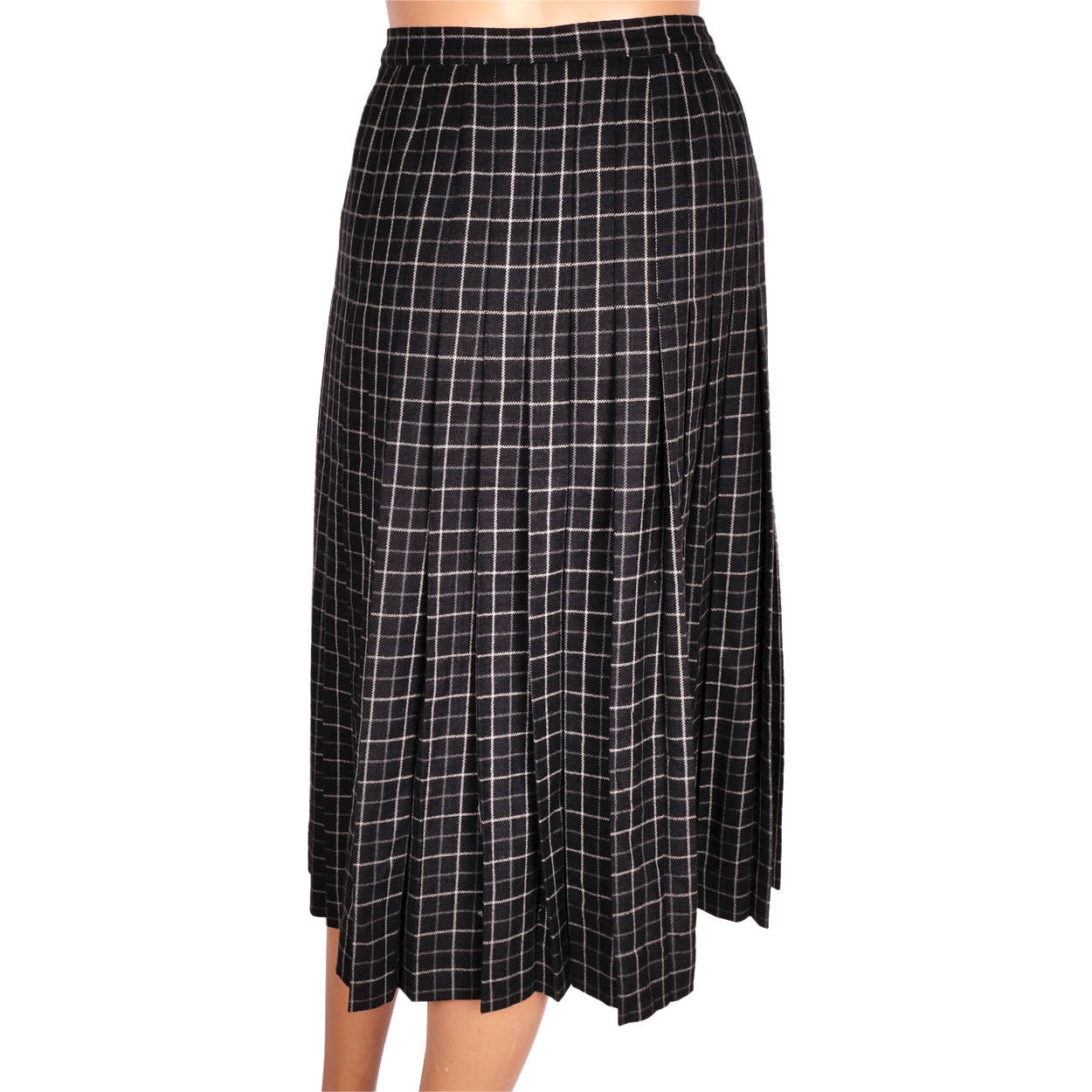 Vintage Yves Saint Laurent Paris Wool Kilt Style Wrap Skirt Black w Check Size S - Poppy's Vintage Clothing